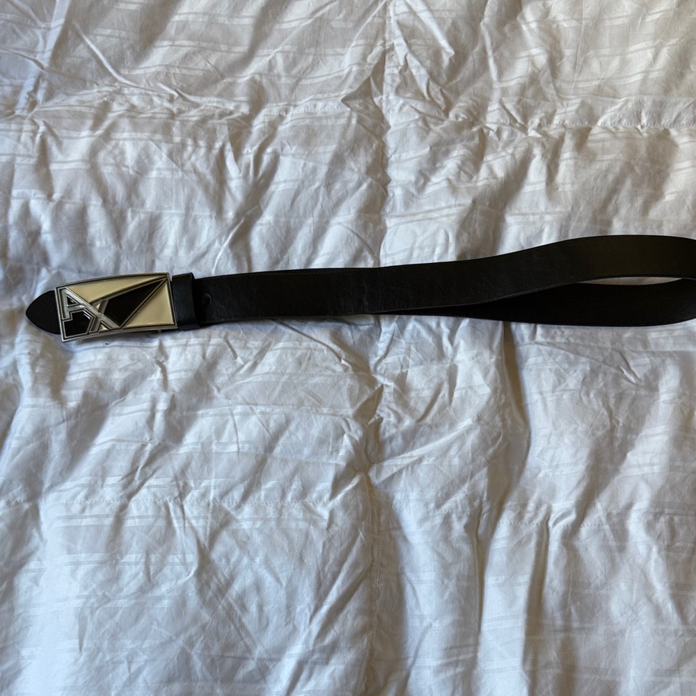 MENS A|X Black Leather removable Belt with Silver Buckle